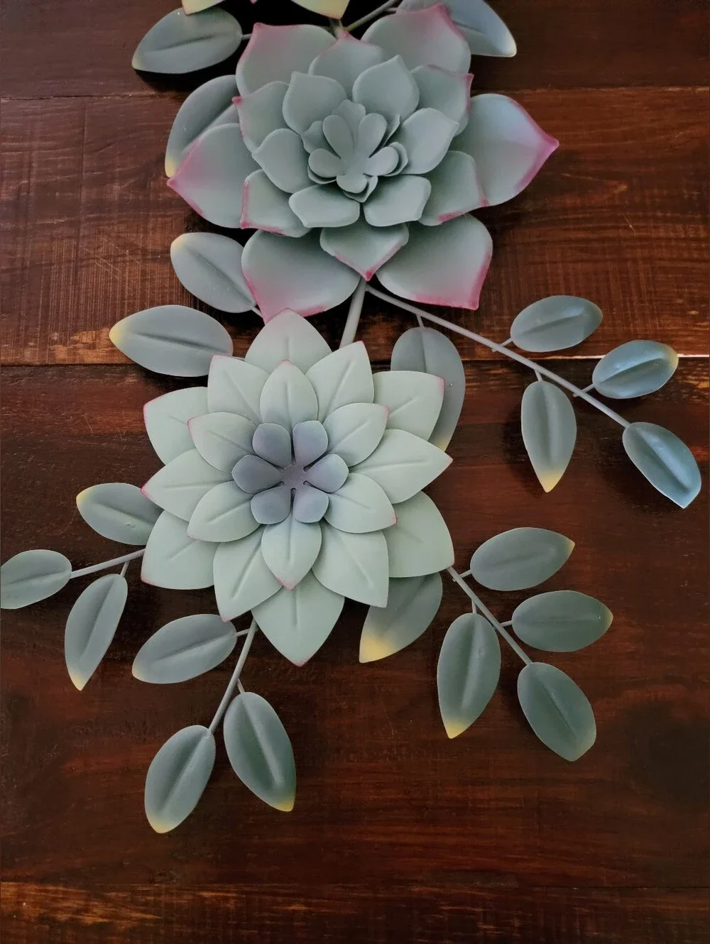 Metal Succulent Wall Art In Mint Green Blue